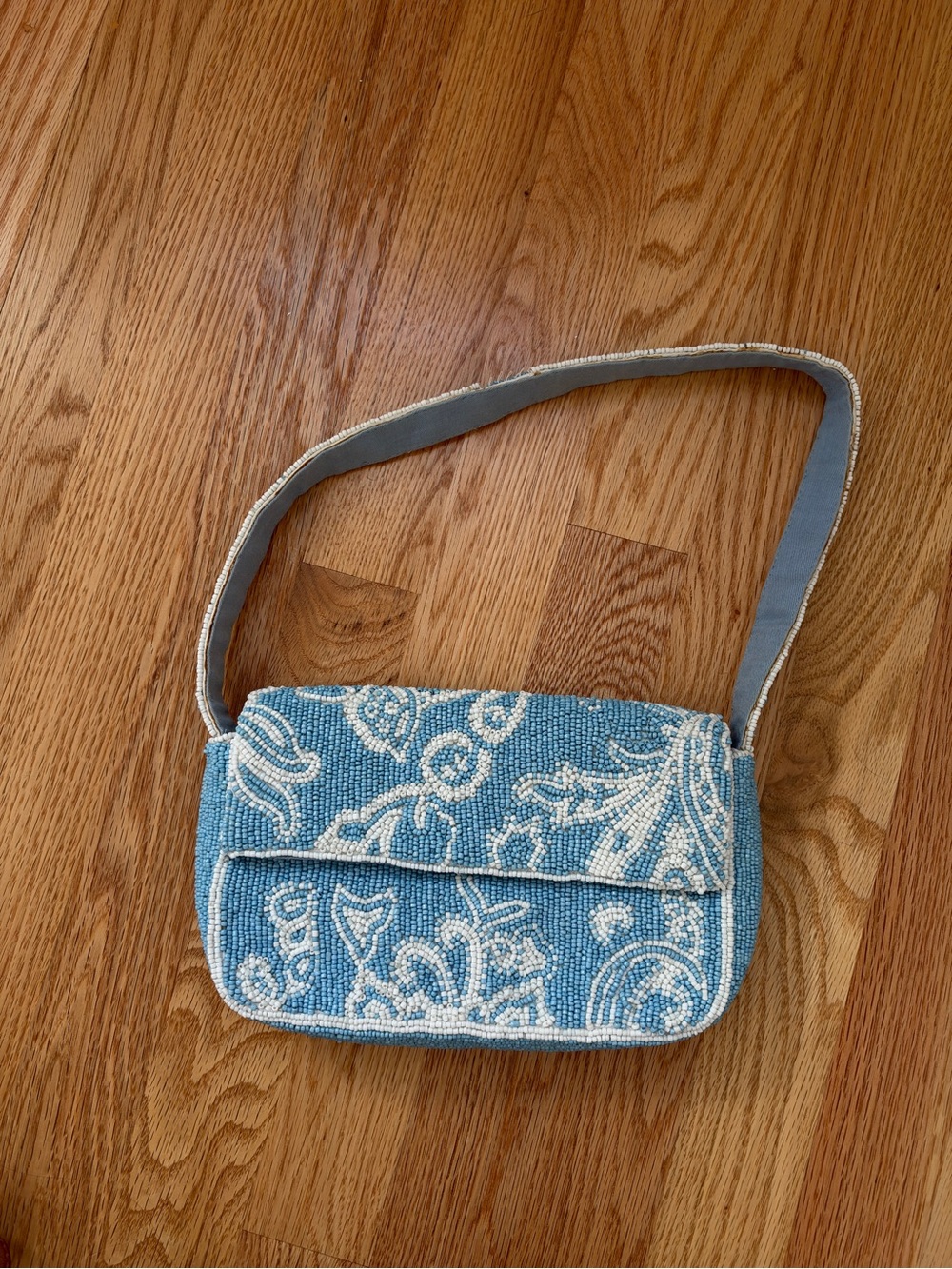 Anthropologie Beaded Blue Paisley Shoulder Bag